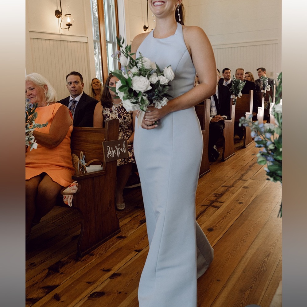 Amsale Bridesmaid Dress Shanelle GB241A light blue high neck long dress